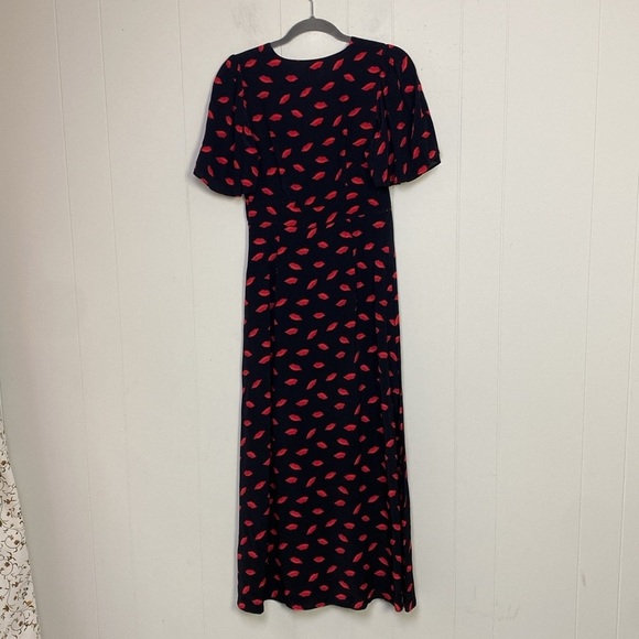 Women's Short Sleeve Maxi Sundress - A New Day Black/Red Lip Print Sz 4 - Picture 6 of 9